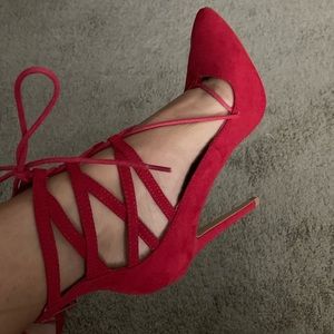 Red Lace-Up Heels